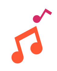 Colorful music notes on black background.