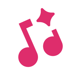 Pink musical notes and star icon.