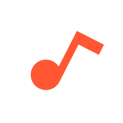 Red eighth note on black background.
