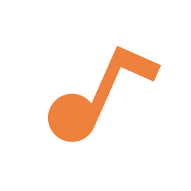 Orange musical note on black background.