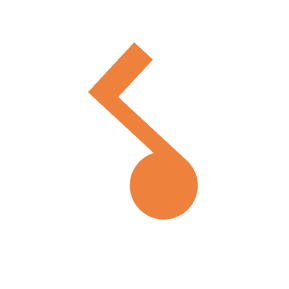 Orange musical note on black background.